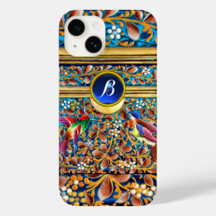 COQUE POUR iPhone 14 OISEAUX COLORÉS ET ÉPAULES FLORALES MONOGRAMME DE