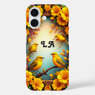 Coque Pour iPhone 16 Oiseaux Colorés Posés Parmi Des Fleurs Vibrantes