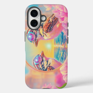 Coque Pour iPhone 16 Oiseaux cool avec lunettes de soleil au coucher du