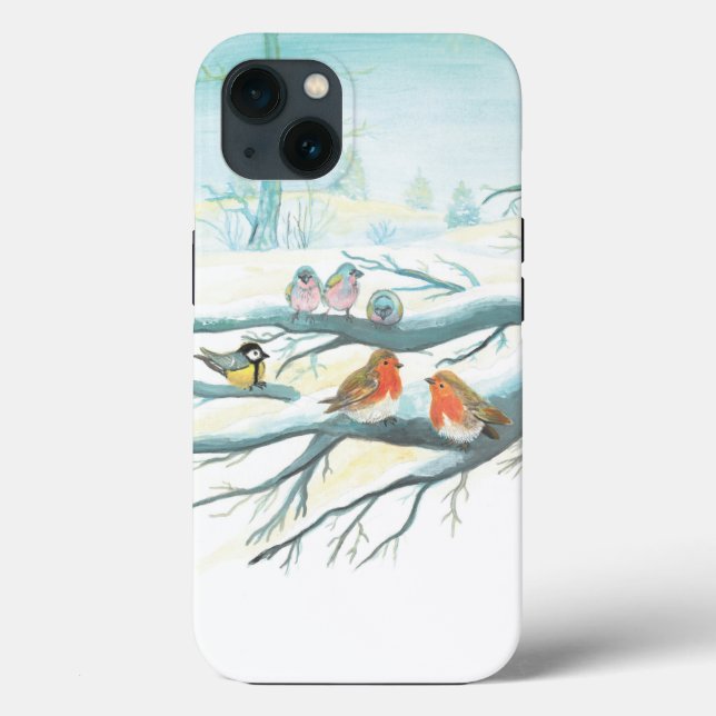 Coques Case-Mate iPhone Oiseaux dans la neige blanche hiver (Verso)