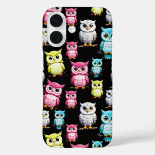 Coque Pour iPhone 16 Oiseaux de Chouette colorés Motif Arrière - plan n