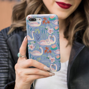 Coque Case-Mate iPhone Oiseaux de cygne Floral Botanique Bleu Nom du Moti