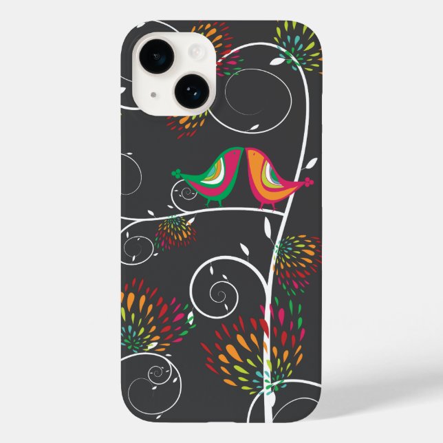 Coques Case-Mate iPhone Oiseaux et fleurs colorés et fantaisistes s'embras (Verso)