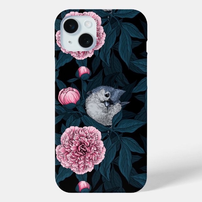 Coques Case-Mate iPhone Oiseaux et fleurs de pivoines roses avec feuille (Verso)