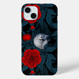 Coque Case-Mate iPhone Oiseaux et fleurs de pivoines rouges avec feuilles