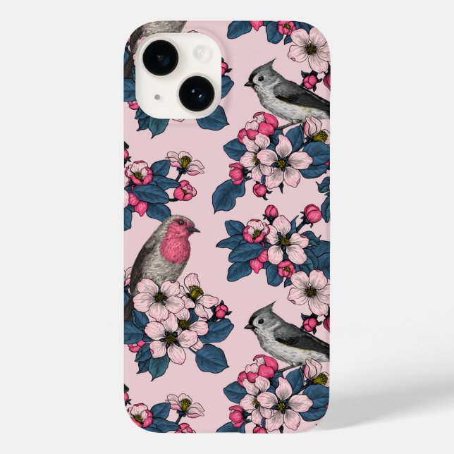 Coques Case-Mate iPhone Oiseaux et fleurs roses (Verso)