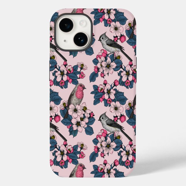 Coques Case-Mate iPhone Oiseaux et fleurs roses (Verso)
