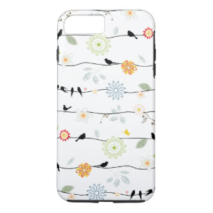 Coque iPhone 8 Plus/7 Plus Oiseaux sur des vignes avec des fleurs