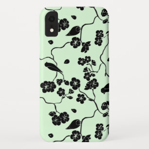 Case-Mate iPhone Case Oiseaux sur fleurs de cerisier noires sur vert men