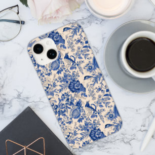 Coque Case-Mate iPhone Oiseaux vintages et fleurs Toile Bleu