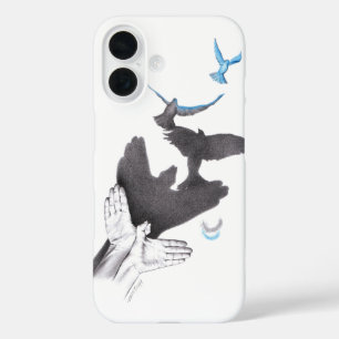 Coques iPhone 16 Oiseaux volants Illusion de l'ombre à la main Surr