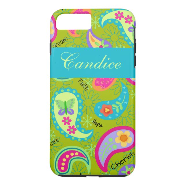 Coques Case-Mate iPhone Olive Green Turquoise Modern Paisley Nom (Dos)