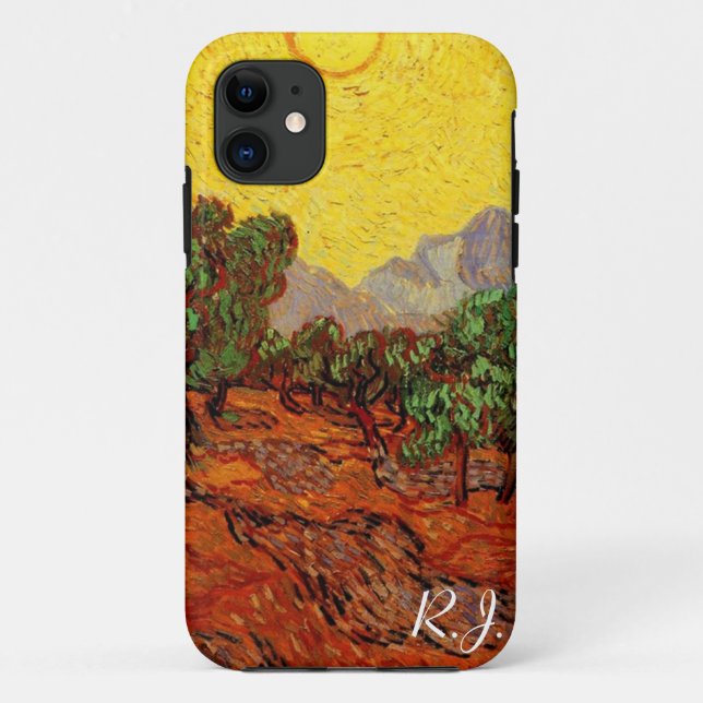 Coques Case-Mate iPhone Olive Trees avec ciel jaune et soleil, van Gogh (Dos)