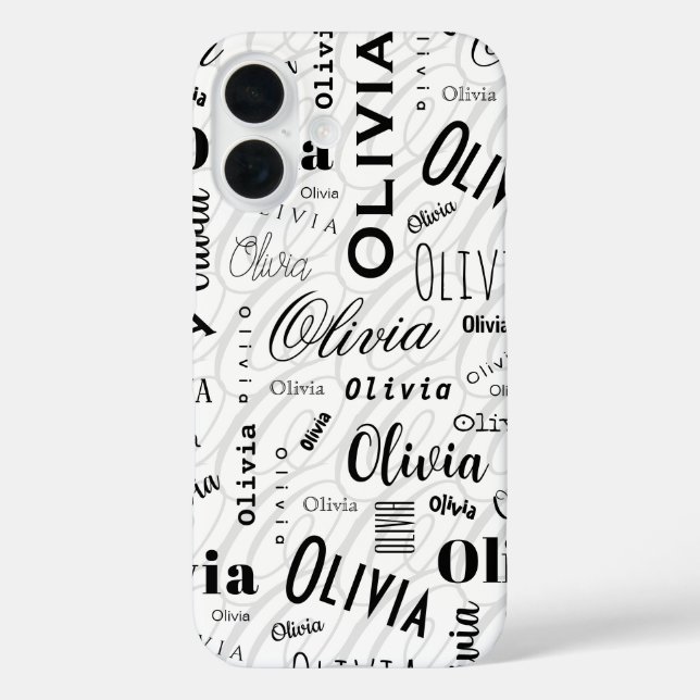 Coques Case-Mate iPhone Olivia Nom Personnalisé Noir Blanc  (Verso)