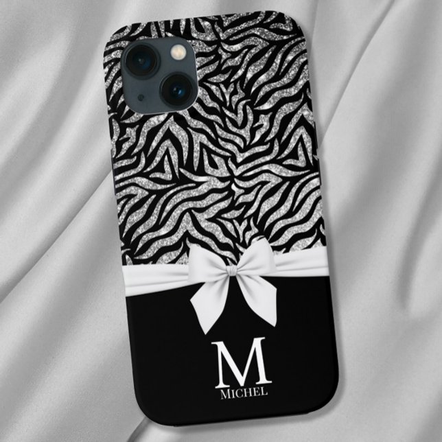 Coques Case-Mate iPhone Ombre argent Parties scintillant Zebra Stripes Bow (Créateur téléchargé)
