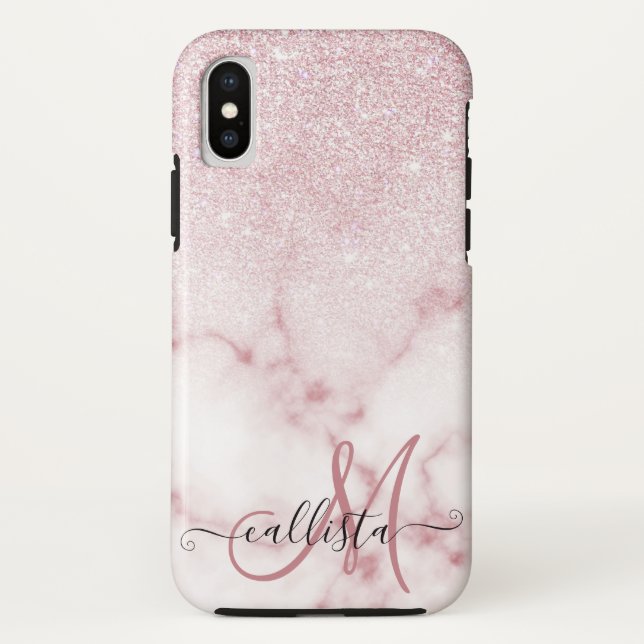 Coques Case-Mate iPhone Ombre de marbre de marbre rose rose brillant (Dos)