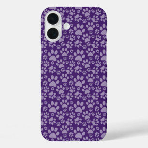 COQUE POUR iPhone 16 PLUS OMBRE D'EMPREINTES DE PATTES CHIENS PURPLE