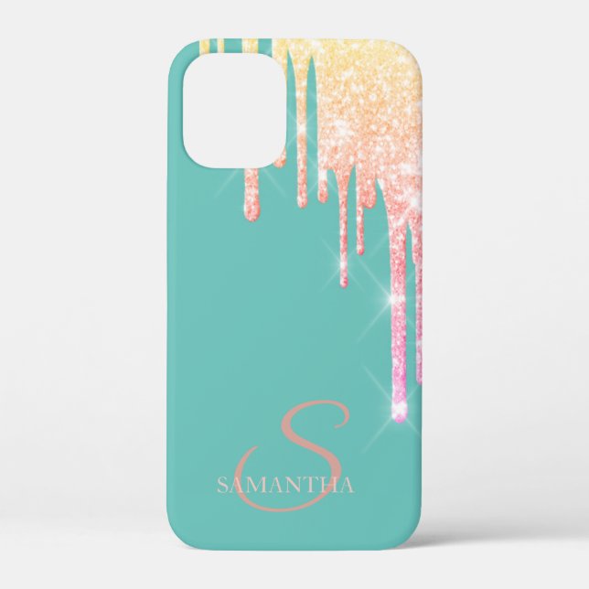 Coques Case-Mate iPhone Ombre élégant en paillettes gouttes vert menthe  (Verso)