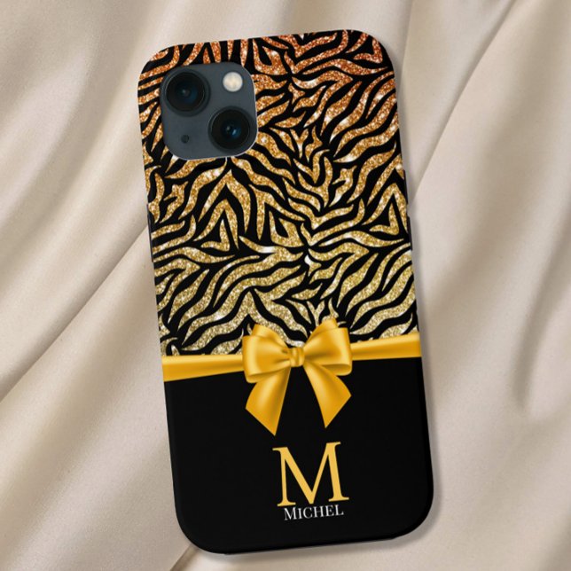 Coques Case-Mate iPhone Ombre Gold Parties scintillant Zebra Stripes Bow M (Créateur téléchargé)