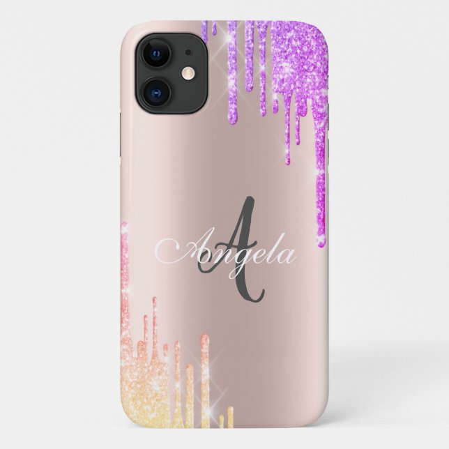 Coques Case-Mate iPhone Ombre Moderne Paillettes Rose Gold, Monogramme (Dos)