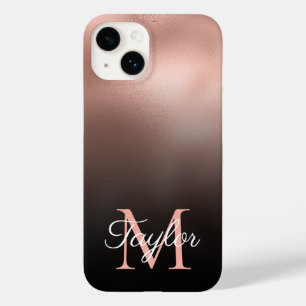 Coque Case-Mate iPhone Ombre Noir Rose Or Feuille Monogramme Personnalisé