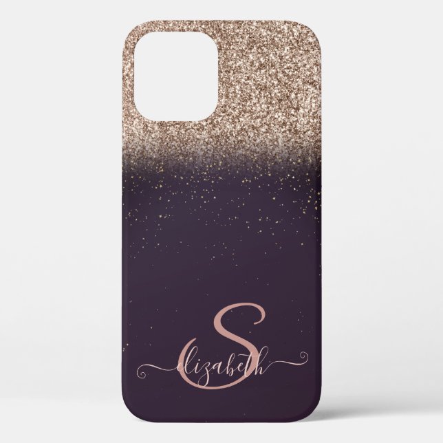 Coques Case-Mate iPhone Ombre Pailleté Or Rose Élégant, Monogramme (Verso)