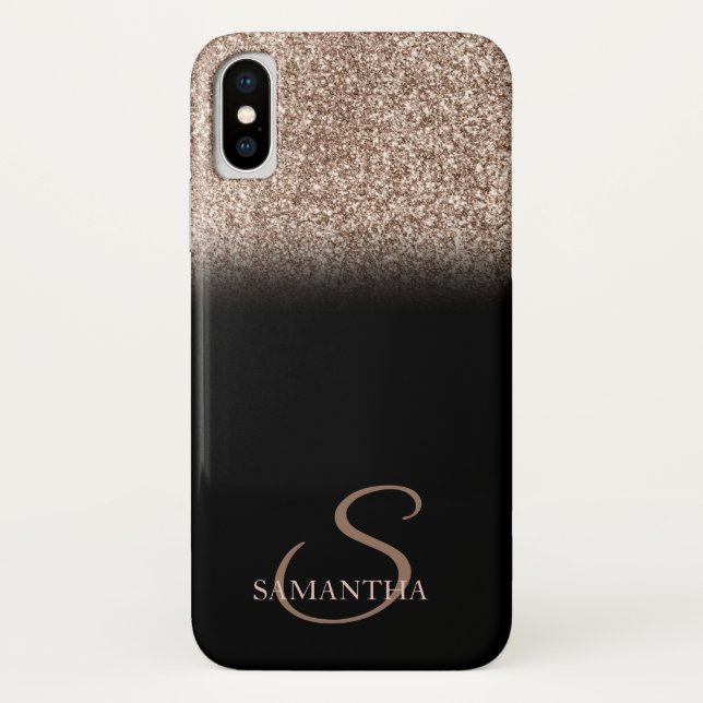 Coques Case-Mate iPhone Ombre Paillettes Élégant Monogramme Noir (Dos)