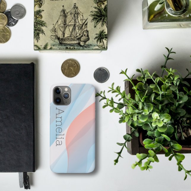 Coques Case-Mate iPhone Onde géométrique bleu rose pâle (Créateur téléchargé)