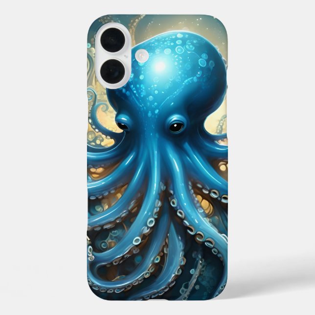 Coques Case-Mate iPhone Ondes Célestes : L'Art Fractal de la Pieuvre Bleue (Verso)
