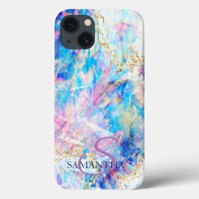 Coques Case-Mate iPhone Opale holographique élégante avec monogramme (Verso)
