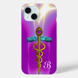 Coque Case-Mate iPhone OR CADUCUS MÉDICALE SYMBOLE Violet Monogramme