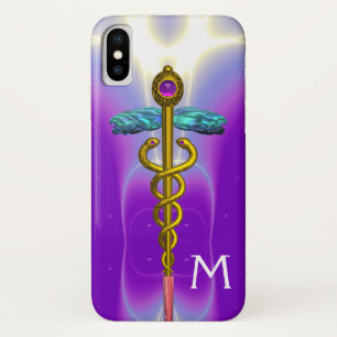 Coque Case-Mate iPhone OR CADUCUS MÉDICALE SYMBOLE Violet Monogramme