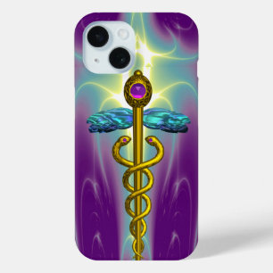 Coque Case-Mate iPhone OR CADUCUS SYMBOLE MÉDICALE, Turquoise vert pourpr