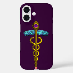 Coques iPhone 16 OR CADUCUS SYMBOLE MÉDICALE, Violet