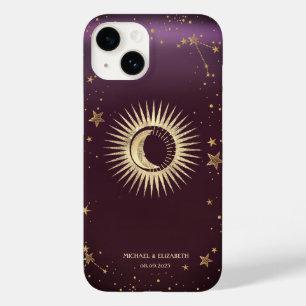 Coque Case-Mate iPhone Or Céleste Soleil Et Lune Étoiles Bourgogne