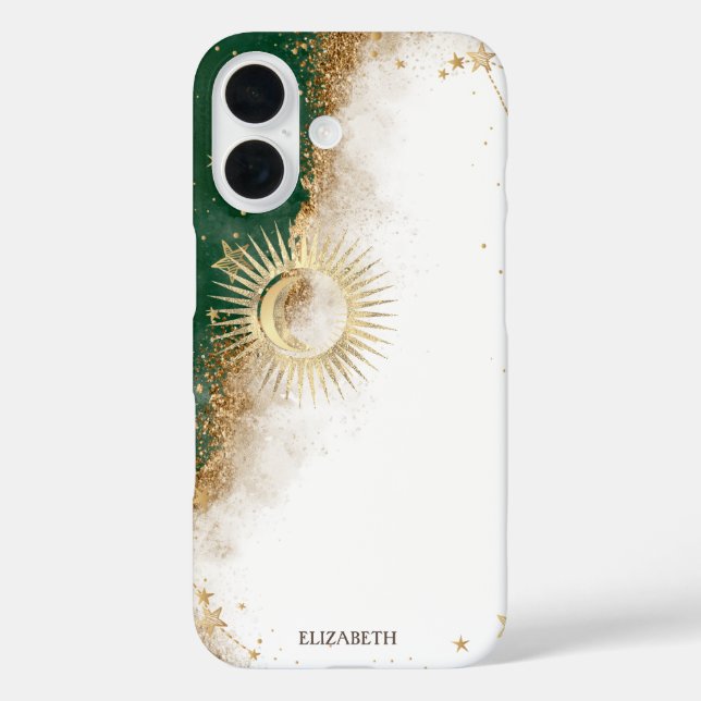 Coques Case-Mate iPhone Or céleste Soleil Et Lune Étoiles Vert (Verso)