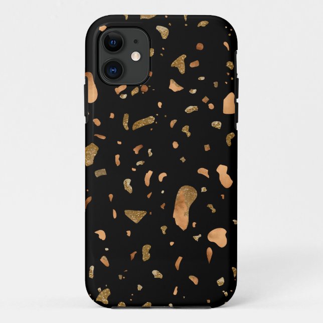 Coques Case-Mate iPhone Or de cuivre sur pierre noire Terrazzo (Dos)