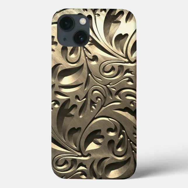 Coques Case-Mate iPhone Or élégant gravé aspect métal floral abstrait (Verso)
