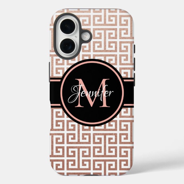Coques Case-Mate iPhone Or et Rose Gold Foil Clé Grecque Monogramme Noir (Verso)
