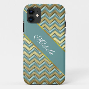 Coque Case-Mate Pour iPhone Or et Turquoise Motif Chevron