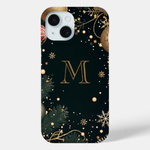 Coque Case-Mate iPhone Or festif Monogramme élégant de Noël Sombre