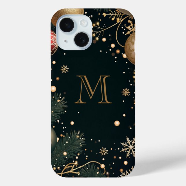 Coques Case-Mate iPhone Or festif Monogramme élégant de Noël Sombre (Verso)