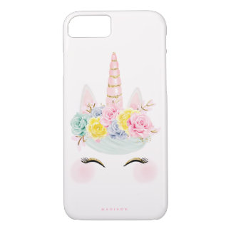Coque Case-Mate Pour iPhone Or floral Girly de rose de licorne personnalisé
