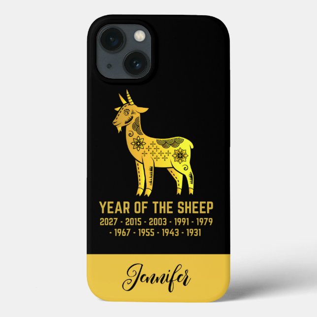 Coques Case-Mate iPhone Or Gradient Année Du Mouton Zodiaque Nom Noir (Verso)