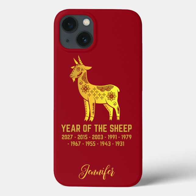 Coques Case-Mate iPhone Or Gradient Année Du Mouton Zodiaque Nom Rouge (Verso)