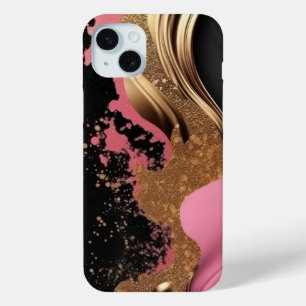 Coque Case-Mate iPhone Or liquide abstrait rose moderne et marbre noir