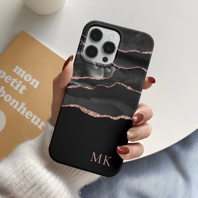 Coques Case-Mate iPhone Or Moderne & Agate Noire (Créateur téléchargé)