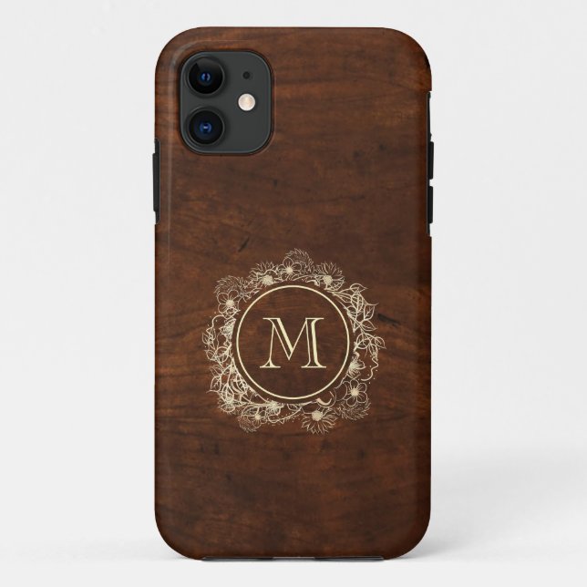 Coques Case-Mate iPhone Or Monogramme Bois Rustique (Dos)