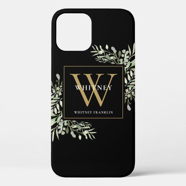 Coques Case-Mate iPhone Or Monogramme Élégant Modernité Verte  (Verso)