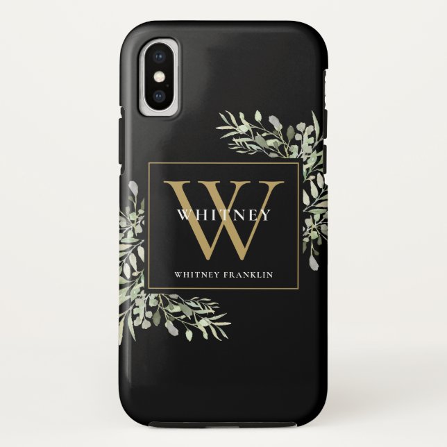 Coques Case-Mate iPhone Or Monogramme Élégant Vert Moderne  (Dos)